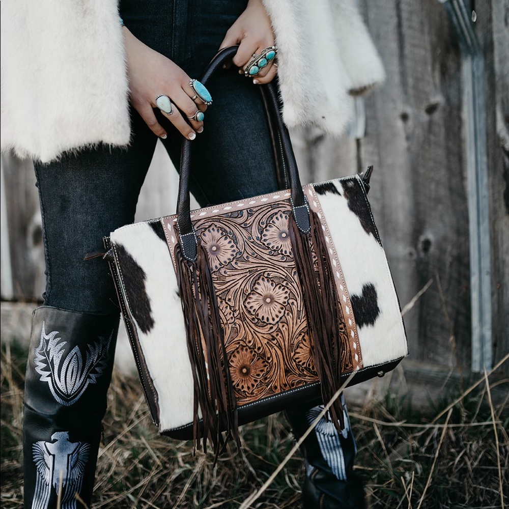 Haute Southern Hyde Tooled Leather Western Fashion Top Handle Purse